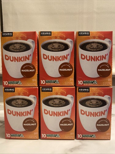 6 Boxes Dunkin’ Hazelnut Ground Coffee, Keurig K-Cup Pods 10 Ct Each