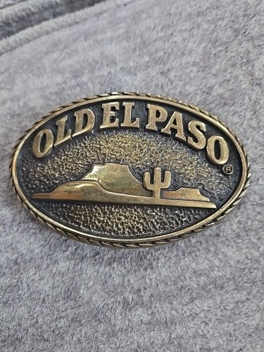 Old El Paso Brand Promotional Belt Buckle Vintage 80s Blue Bayou Brass .CVB223 - 第 1/3 張圖片
