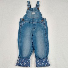 Oshkosh B'gosh Denim Overalls Girls 3T Floral Ruffle Pockets Floral Cuff