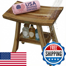 Ecodecors 18 Satori Teak Shower Bench Compact Bath Seat Natural Wood Finish