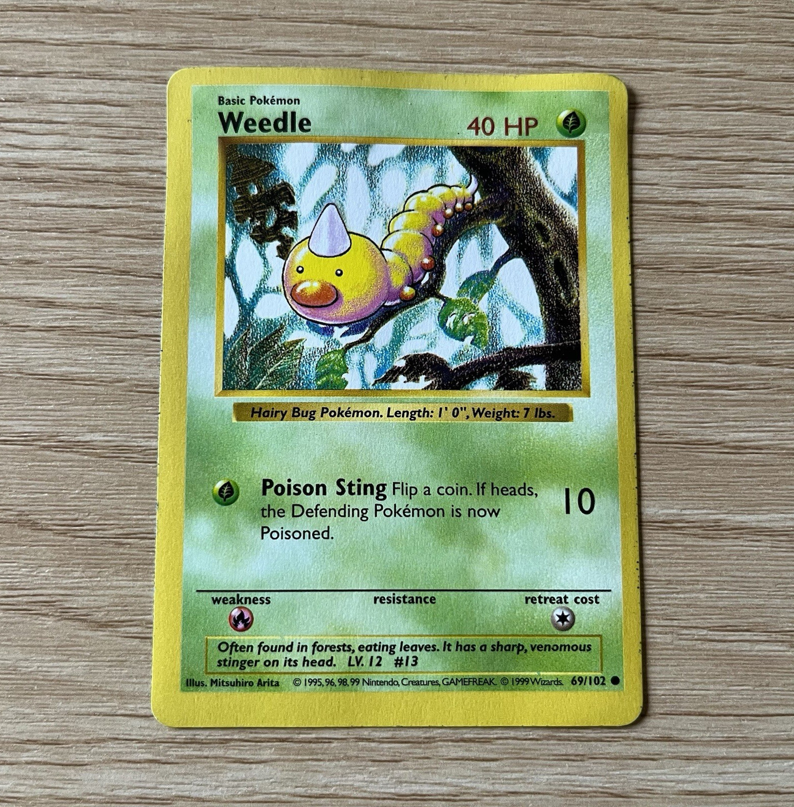 Shadowless Weedle Pokemon TCG 069/102 Common Base Set Regular 1999 English