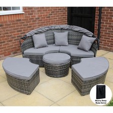 Camrose Rattan Garden Furniture Day Bed With Rising Table in Grey