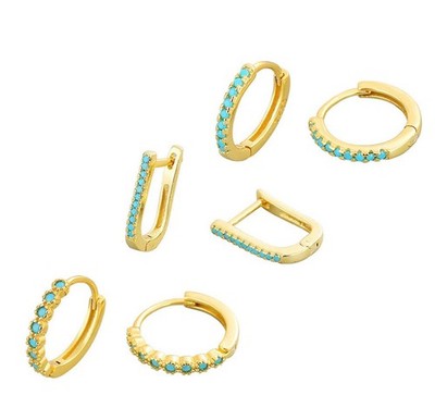 3 Pcs 14K Gold Plated handmade turquoise Hoop Earrings for Women, Geometric U-Sh