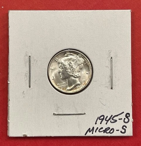 1945 S Mercury Silver Dime, Micro S, Gem Uncirculated.