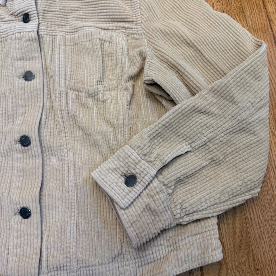 Chaqueta J. Jill Beige Pana Botón Frontal Cuello Terciopelo Para Mujer L 100% Algodón Foto 4 de 4