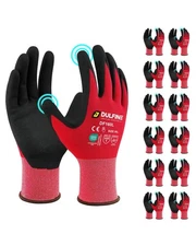 Safety Work Gloves MicroFoam Nitrile Coated-12 Pairs Pack,Red Seamless Knit N...