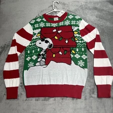 Peanuts LARGE Snoopy Ugly Christmas Sweater Lights Dog House Woodstock Joe Cool