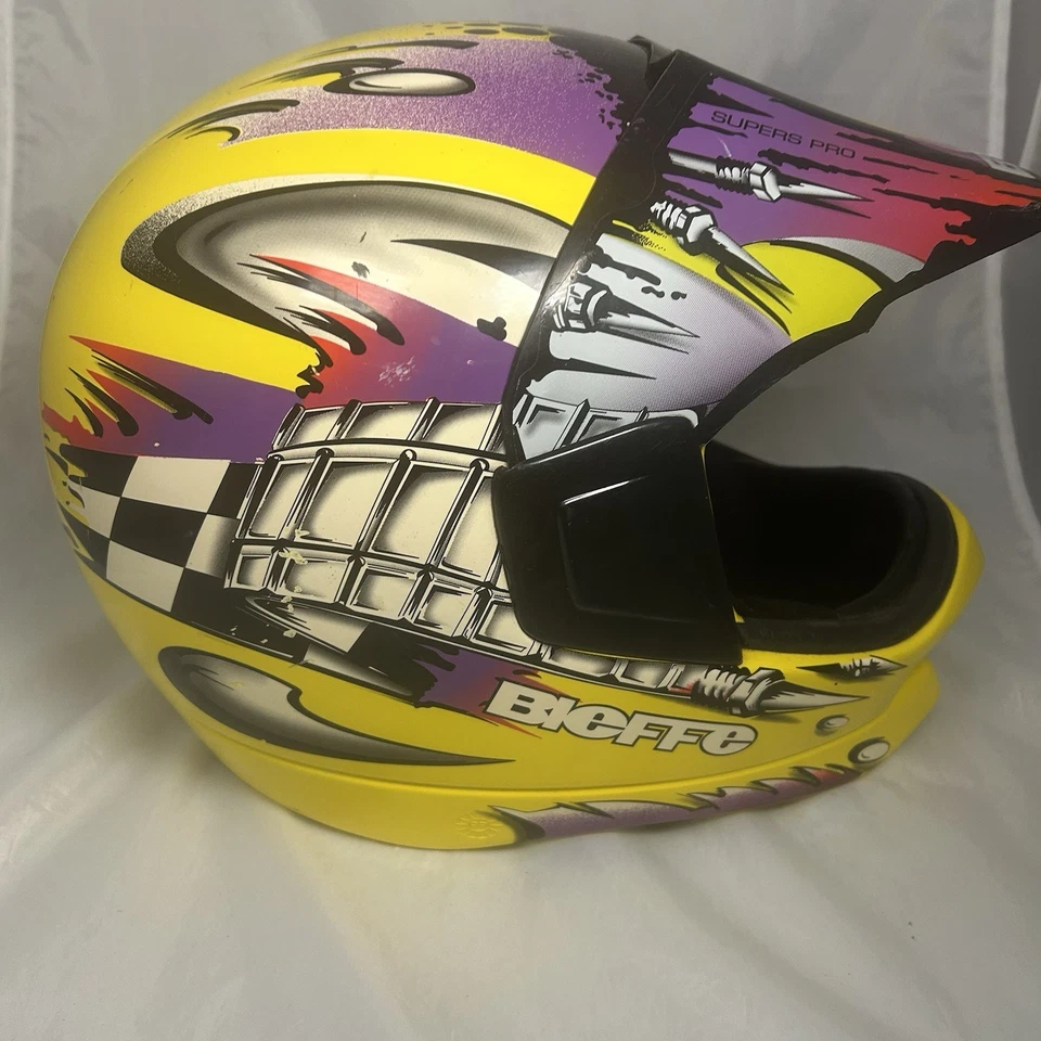 Casco de moto vintage Bieffe GR-1400 Supers Pro amarillo Italia años 90 grande retro Foto 4 de 4