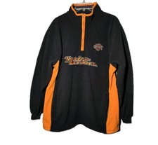 Harley-Davidson Men's Medium Black And Orange Fleece Pullover 1/4 Zip