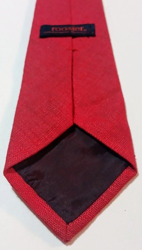 Vintage Rooster 100% Moygashel Irish Linen Red Mens Tie Red Irish Linen 56"x3" - Picture 6 of 9