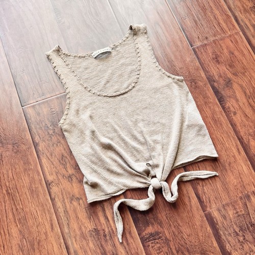 ALICE + OLIVIA Front Tie Tank Top Beige XS Soft Neutral Quiet Luxury Clean Girl - Picture 4 of 19