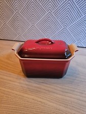 Le Creuset Cerise Red Stoneware Pate Terrine with Press .72 Quart 7-7/8" NEW