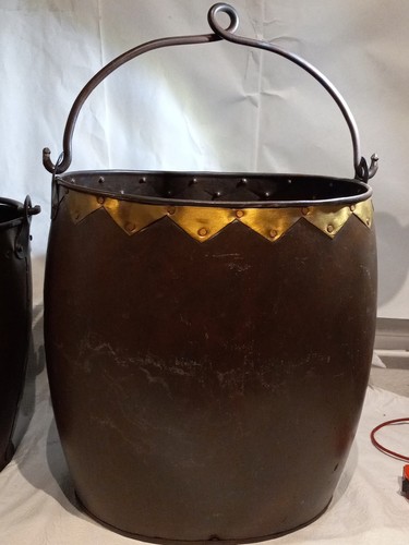 2 Antique Handforged Orchard/ Nail Riveted Copper/Brass/Iron Pail Lrg 13.5" & M. - Picture 10 of 20