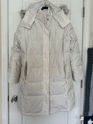 LL Bean Winter Cream Downtek Large Parka Coat Womens Hooded Faux Fur - Picture 9 of 16