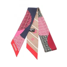 CHANEL COCO Mark Scarf silk Red Navy Pink Multicolor Used Women CC