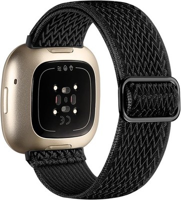 Black Flexible Nylon Watch Band for Fitbit Versa 4/3 & Sense 2, Soft & Stretchy