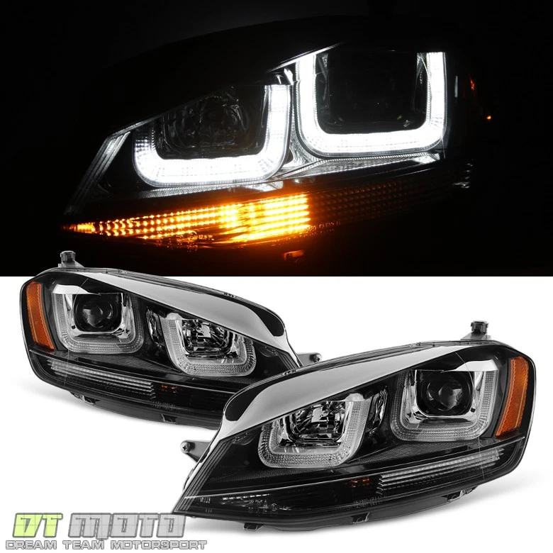 [L+R] Blk 2015-2017 Volkswagen VW Golf/GTI MK7 LED DRL Tube Projector Headlights - Imagem 2 de 4