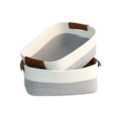 Cotton Rope Storage Basket with Leather Handles   13.8 9.8 5.1 Inches, 2-Pack...