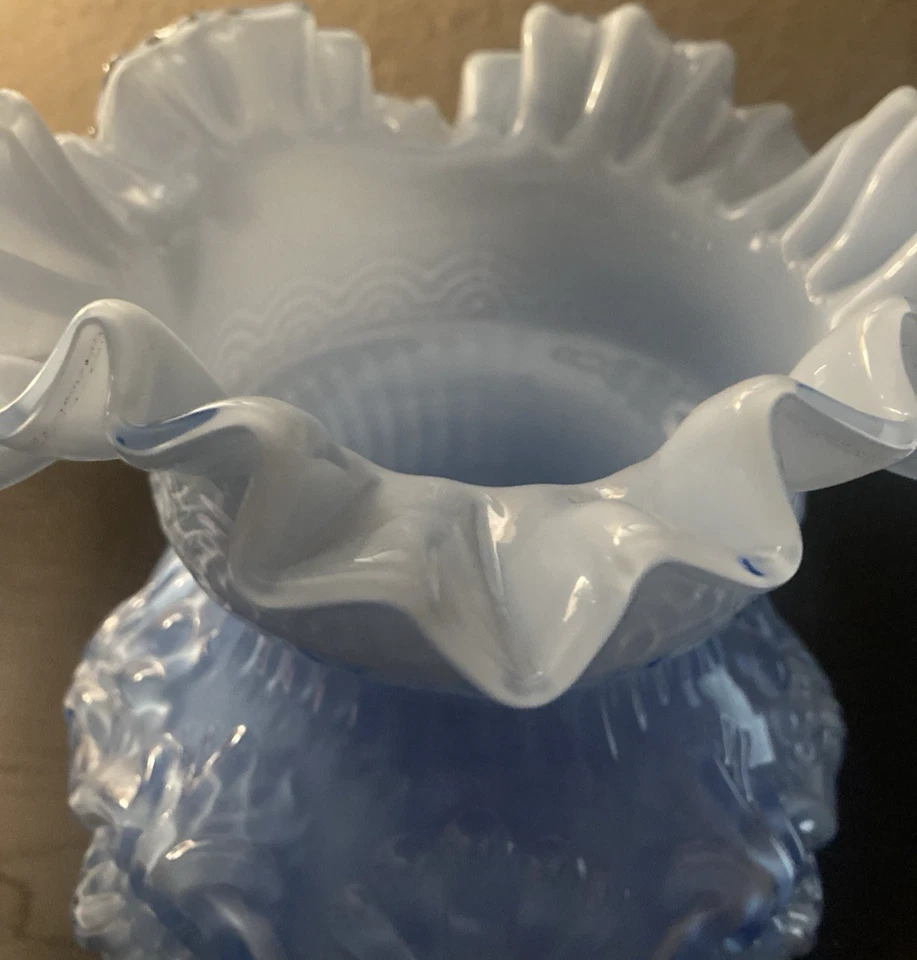 Vintage Large Blue White Ruffled Victorian Revival Vase by Indoor Outfitters - Image 4 of 4