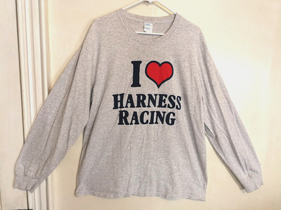 Saratoga Harness Mens Shirt XL I Love Horse Racing Gray Long Sleeve Trotters