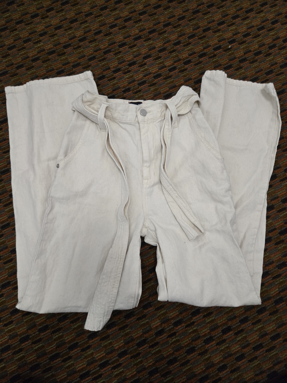 BDG Urban Outfitters Women White Jeans Size 26 High Rise Straight Leg Tie Waist
