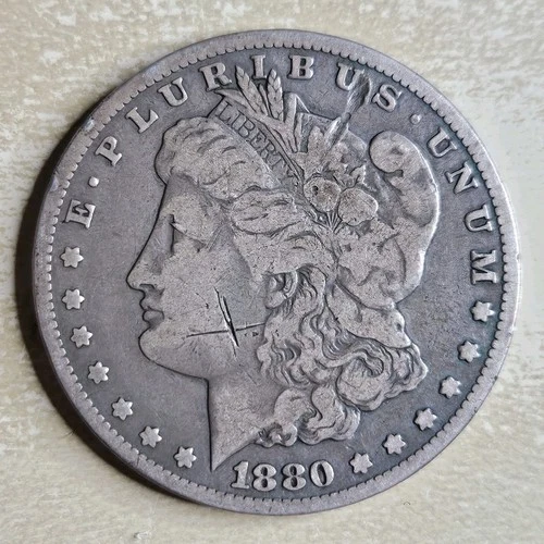 1880 CC Morgan Silver Dollar Fine F Or Very Fine VF Detail Damaged Rev 79 1879