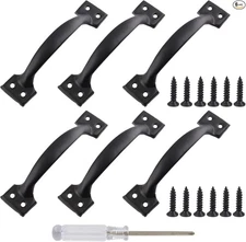 6 Pcs 6" Metal Gate Pull Handles, Bow Gate Handle Screen Door 6 Inch Black