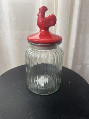 Red Rooster Glass Container 9 x 4.5  Ribbed Glass