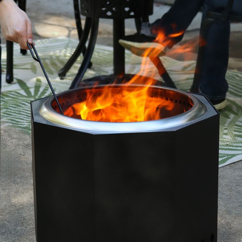 21.5 in Octagon Steel Smokeless Fire Pit with Log Poker by Sunnydaze - Bild 8 von 10