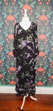 Vintage 90's Y2K Whimsigoth Black Purple Floral Ruffle Grunge Rayon Slip Dress