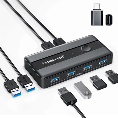 USB KVM Switch 2 Input 4 Output Adapter for Computer Keyboard Mouse