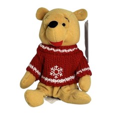 Vintage Disney Store Winnie the Pooh Snowflake Sweater Holiday Bean Bag Plush