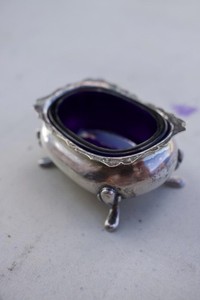 Vintage Silver Footed Salt Cellar with Purple Glass Insert