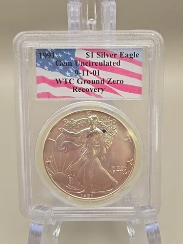 1991 American Silver Eagle $1 - PCGS GEM UNC - WTC Ground Zero Recovery