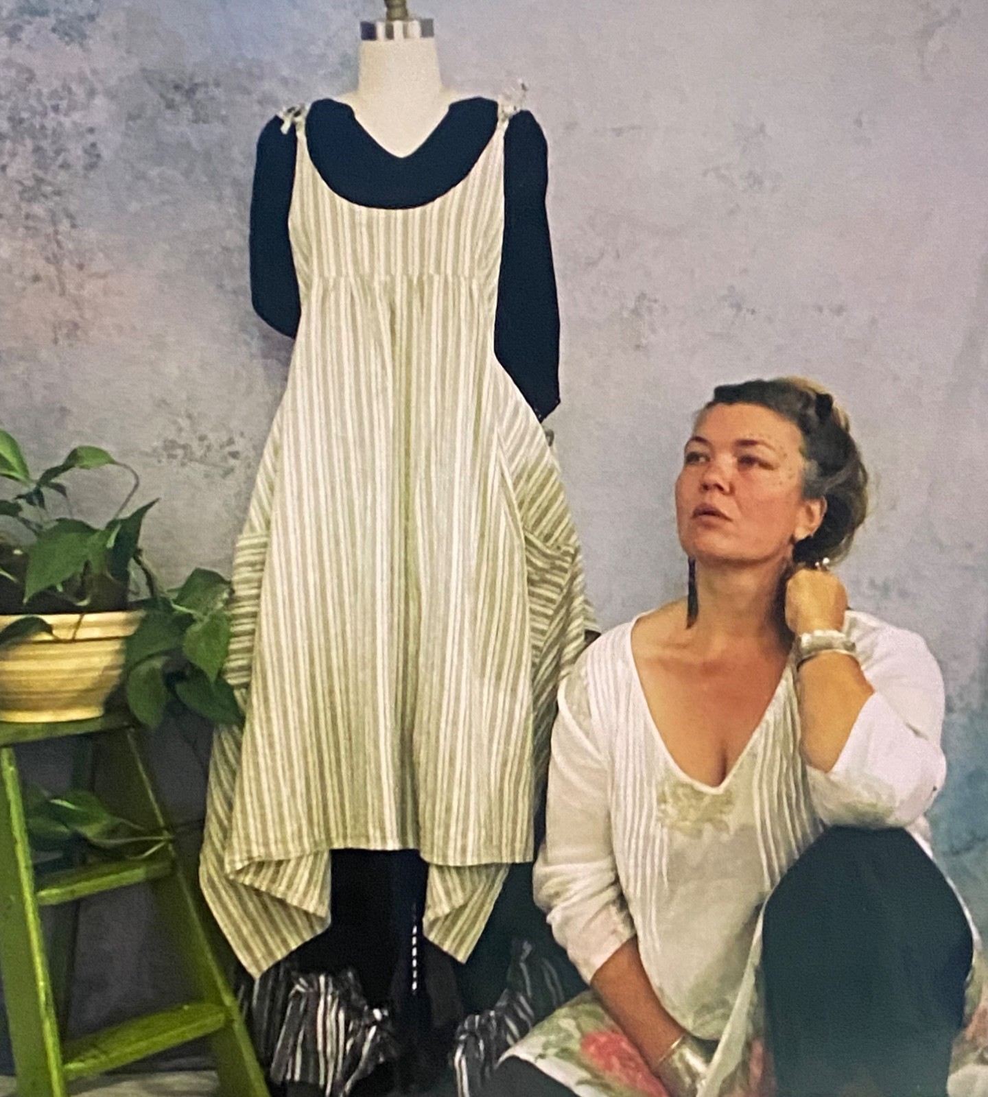 RAGGED THISTLE Prairie Dress 100% Linen Ticking Cottage Pinafore Jumper Flax O/S