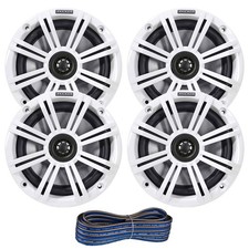 Kicker 6.5" 2-Way 195W Coaxial Marine Speakers 2 Pair w/ White Grilles, Wire