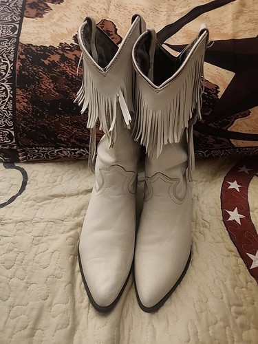 BOTAS VAQUERAS PARA MUJER ACME WESTERN BLANCAS DE CUERO SUAVE CON FLECOS...9M