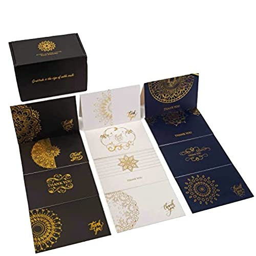 60 Thank You Gold Black White Blue Designed Envelopes Notes Cards Bulk Set 4x6" - Picture 4 of 8