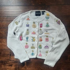 Vintage Michael Simon  Perfume Bottle Cardigan Women Large, Beaded