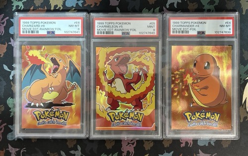 PSA 8, 9 Charizard Charmeleon Charmander Rainbow Foil Movie Edt Pokemon E6 TOPPS - Picture 5 of 5