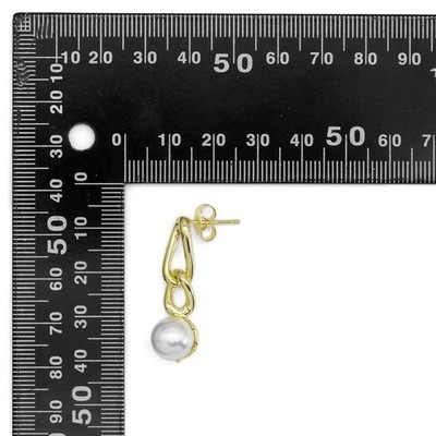 CZ Gold Link Chain White Pearl Stud Earrings, Sku#LD499 | eBay