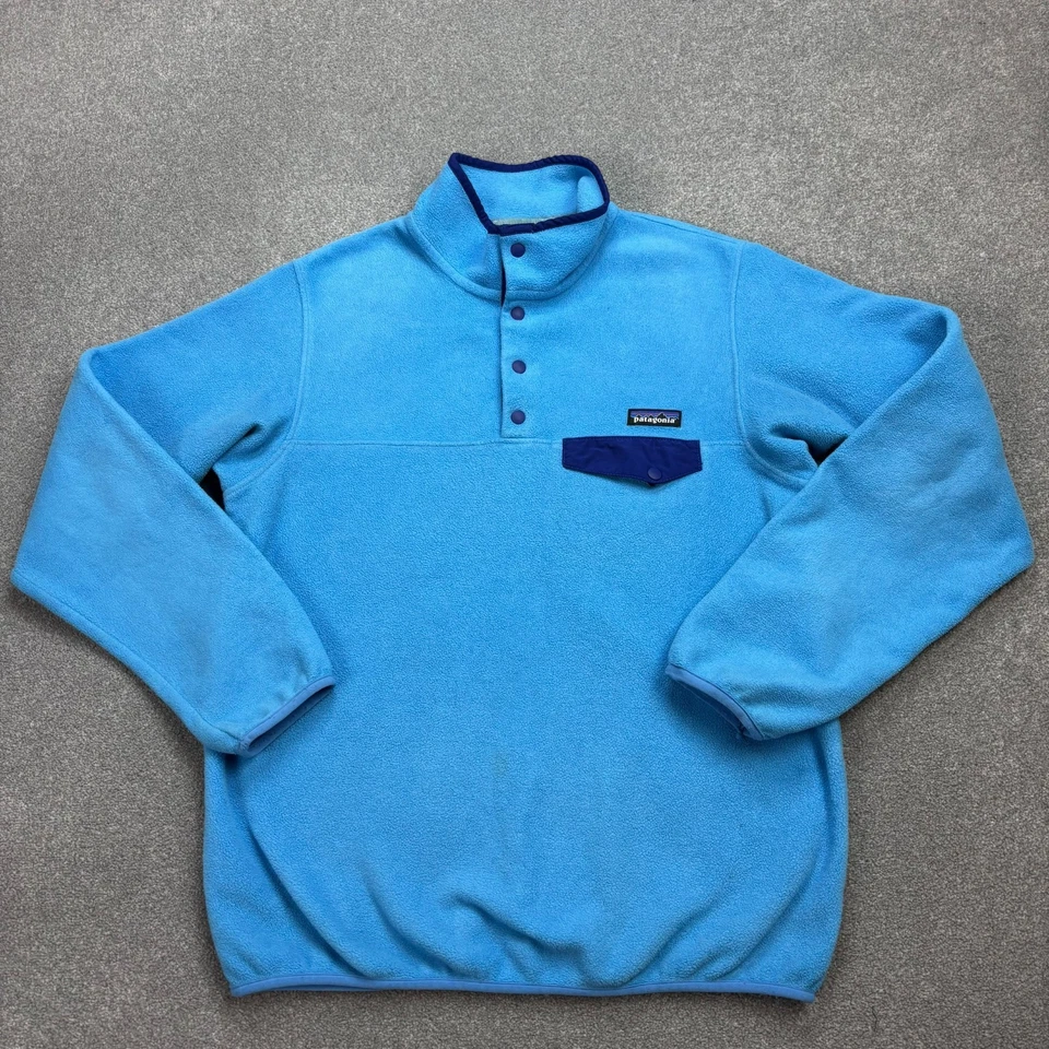 Patagonia Synchilla Fleece Womens Large Blue Snap-T Outdoors Logo Jumper Ladies