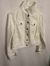 White Cropped Denim Jacket Women M 90s Streetwear Y2K Button Front