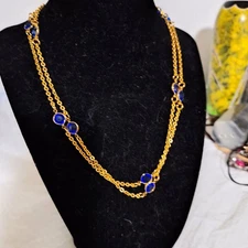A Women's Chain Necklace Blue Acrylic Beads Gold Tone Chain Fairy Core 