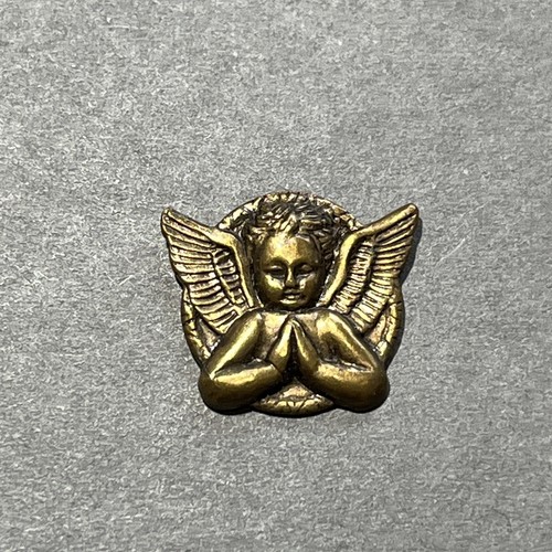 Vtg Small Guardian Angel Praying Lapel Pin Brass Tone Metal - Picture 3 of 10