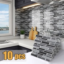 10PCS Peel &Stick Kitchen Backsplash Tiles 12"x12" Self-Adhesive Grey Wall Tile