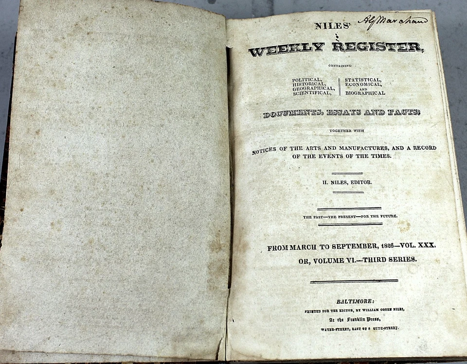 Niles' Weekly Register by H. Niles 1826 to 1827 Baltimore Illustrated Full Year - Image 2 of 4