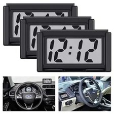 3PCS Small Digital Clock Mini Car Clock Mount Watch Desktop with Date Mountable