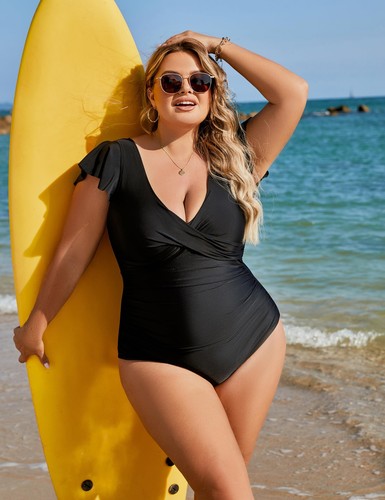 Women's Plus Size Swimsuit One Piece Tummy Control Bathing Suit 2024 Wrap V N... - Picture 3 of 8