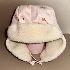Cappello DPAM bambina rosa stampa floreale foderato pile tela bottoni 18-24 mesi